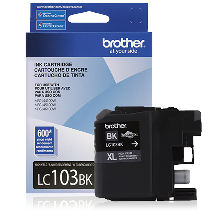 Brother LC103BK high-yield black ink cartridge with 600-page yield for MFC printers