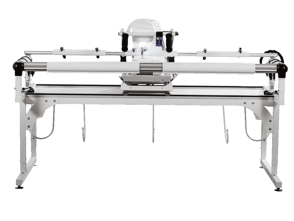 Brother SAQCF100S long-arm quilting machine with automated stitching system on white frame
