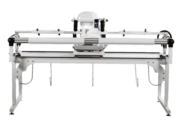 Brother SAQCF100S long-arm quilting machine with automated stitching system on white frame
