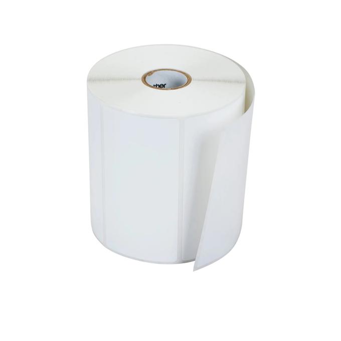 Brother 4x2 inch continuous label roll with white die-cut labels on cardboard core