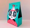 Turquoise gift bag with panda wearing party hat design