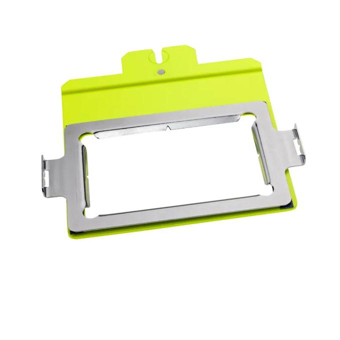 Brother embroidery machine hoop frame with bright yellow border and metal clips