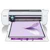 Brother cutting machine printing purple feather design on white mat