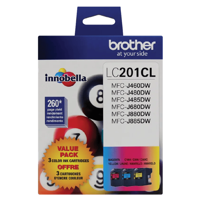Brother LC201CL 3-pack color ink cartridges for inkjet printers