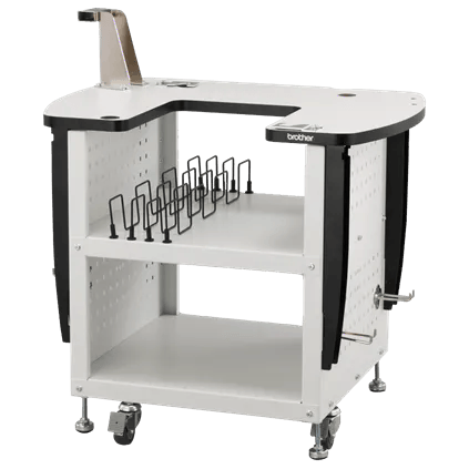 Brother printer stand with wheels, storage shelf, and document holder