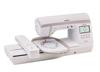 Brother NQ3550W embroidery machine with floral design in hoop and touchscreen display