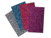 Four glitter sheets in silver, blue, pink, and purple for creative crafts