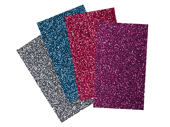 Four glitter sheets in silver, blue, pink, and purple for creative crafts