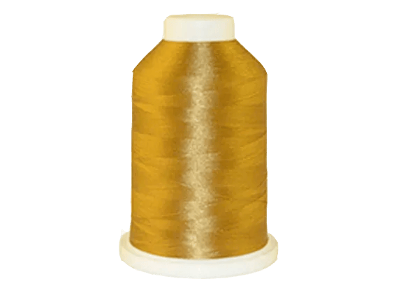 Brother embroidery thread spool in golden yellow on white background