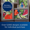 Brother iBroidery compatible embroidery designs featuring colorful birds, flowers, and pumpkins