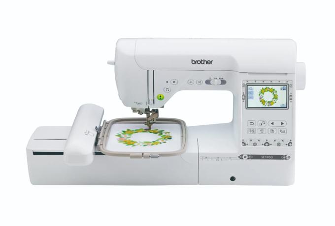 Brother SE1950 sewing and embroidery machine with touchscreen and floral wreath design
