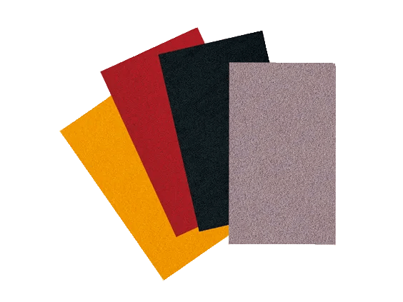 Brother fabric sheets in yellow, red, black, and pink arranged on white background