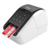 Brother QL-810W wireless label printer printing red and black visitor badge