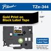 Cartucho de cinta laminada Brother TZe-344 con impresión dorada sobre negro, ancho 18mm