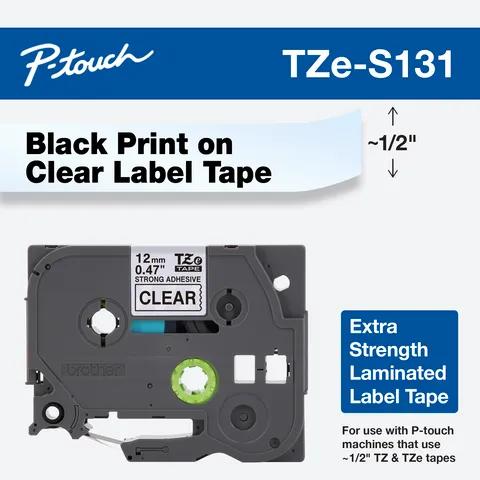 Cartucho de cinta para etiquetas laminada extra resistente Brother TZe-S131 negro sobre transparente