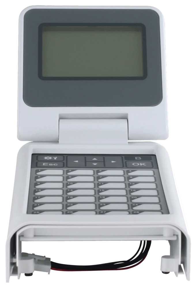 Brother printer touchscreen display with navigation keypad and paper tray
