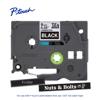 Brother P-touch TZe tape cassette, 9mm laminated black with white print, labeled samples