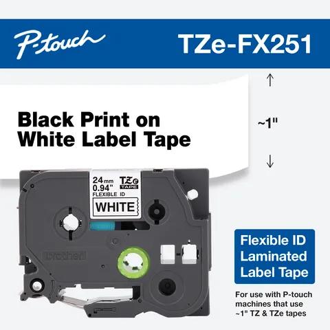 Cartucho de cinta laminada flexible Brother TZe-FX251, 1 pulgada, negro sobre blanco
