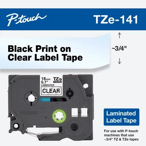 Cartucho de cinta de etiquetas laminadas Brother TZe-141 con impresión negra sobre fondo transparente