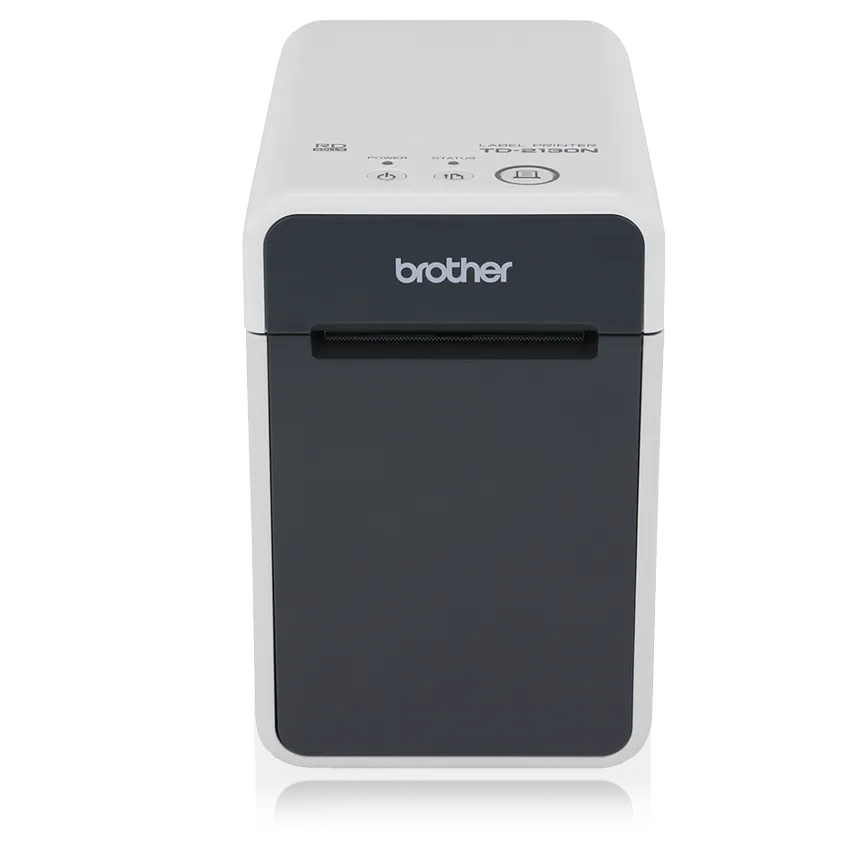 Brother TD-2130N desktop label printer with wireless connectivity and front-facing design