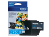 Brother LC75C cyan ink cartridge with packaging and color sample