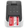 Brother QL-810W wireless label printer with red and black visitor badge