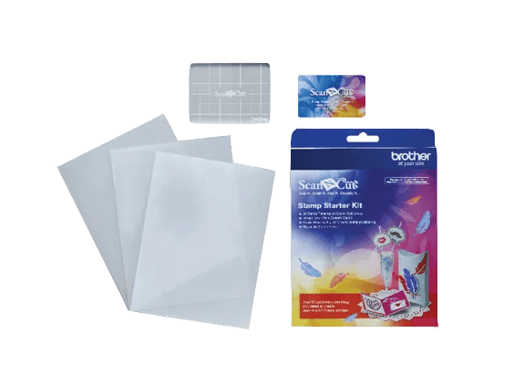Brother ScanNCut stamp starter kit with transfer sheets, mat, and storage case