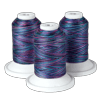 Brother multi-colored embroidery thread spools with variegated blue, purple, and pink tones