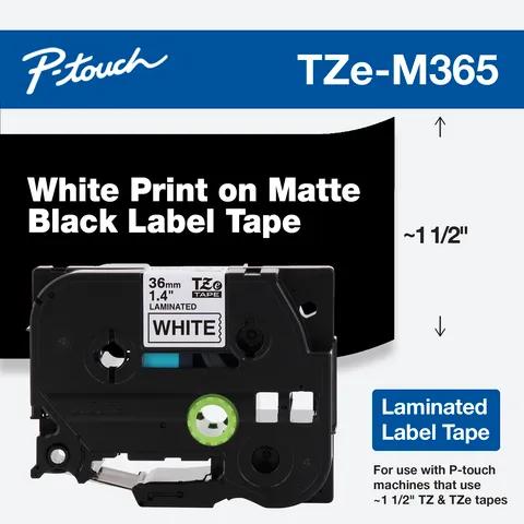 Brother TZe-M365 laminated label tape cartridge with white print on matte black, 36mm width