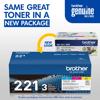 Brother TN-221 3-pack toner cartridges in new genuine ink and toner packaging
