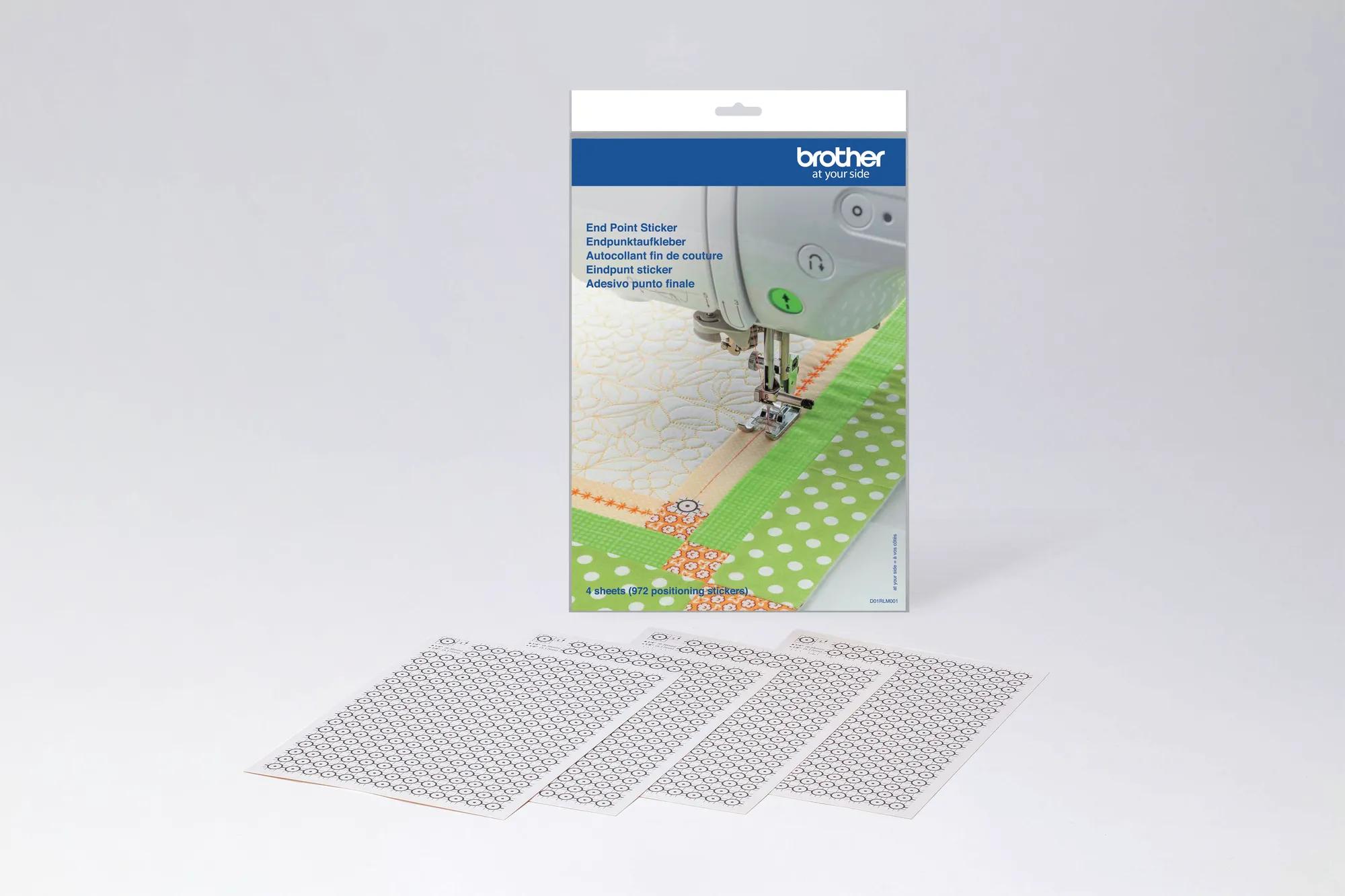 Brother end point sticker sheets for precise sewing machine quilting and fabric positioning