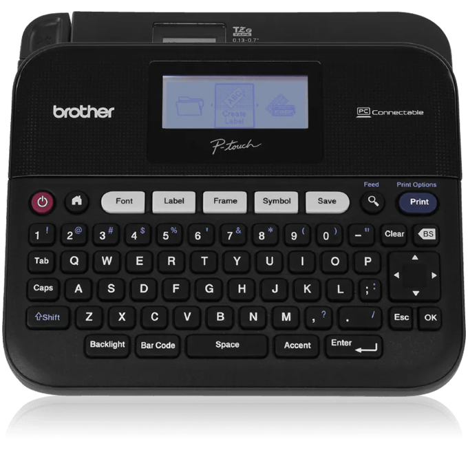 Brother P-touch label maker with QWERTY keyboard and color LCD screen