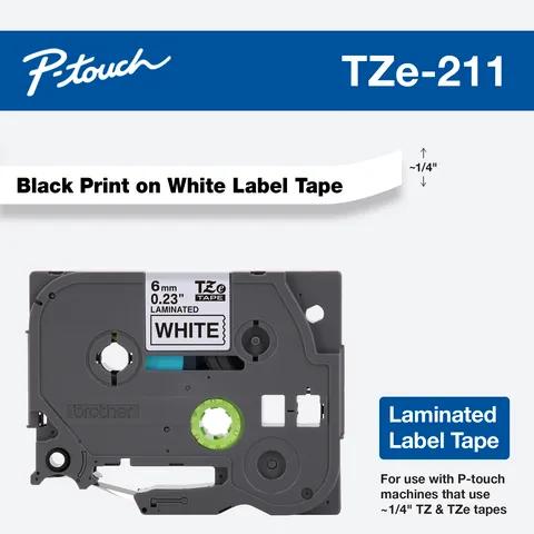 Brother TZe-211 laminated label tape cartridge with black text on white background