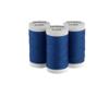 Three Brother blue polyester thread spools with white caps on white background