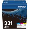 Brother TN331 3-pack toner cartridge box in cyan, magenta, and yellow
