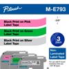 Brother P-touch M-E793 label tape 3-pack in pink, green, and silver with non-laminated design