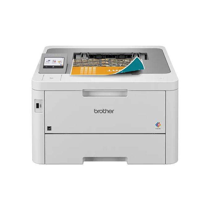 Brother HL-L8245CDW wireless color laser printer with touchscreen and printed document