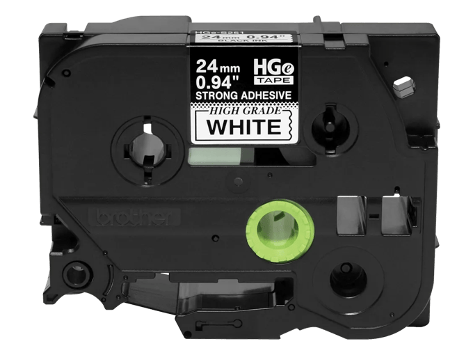 Brother HGe-S251 24mm black on white high-grade strong adhesive label tape cartridge