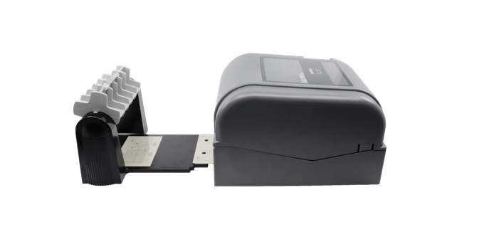 Brother TD-4420TN desktop label printer with external roll holder attachment