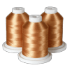 Three spools of gold embroidery thread on white bases