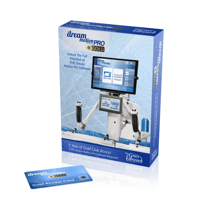Brother Dream Motion Pro Gold quilting machine with dual touchscreens and software package