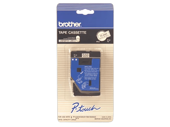 Brother TC-20Z1 laminated tape cassette in retail packaging with gold text on black