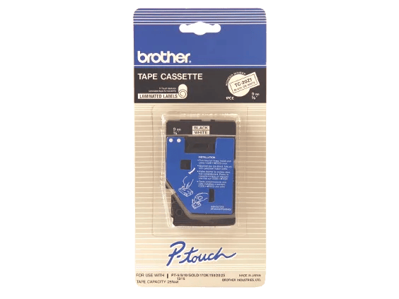 Brother TC-20Z1 laminated tape cassette in retail packaging with gold text on black