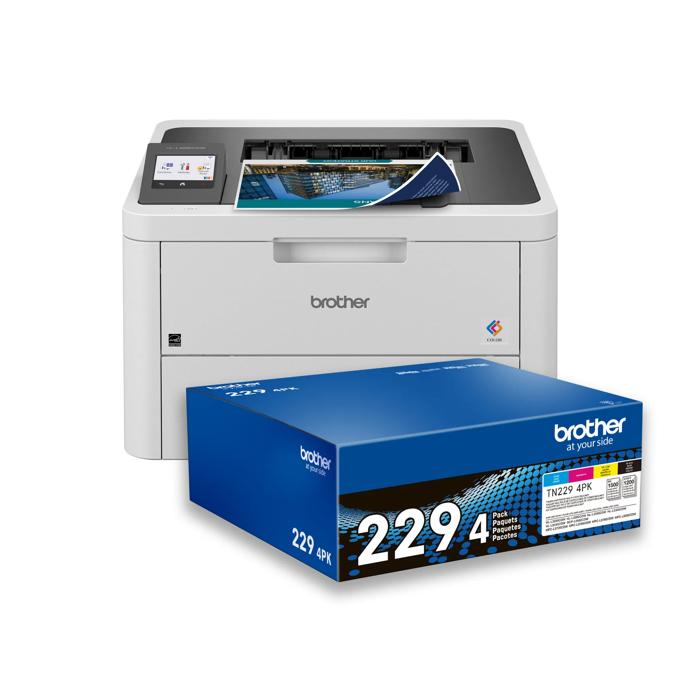 Brother HL-L3280CDW color laser printer with TN229 4-pack toner cartridges