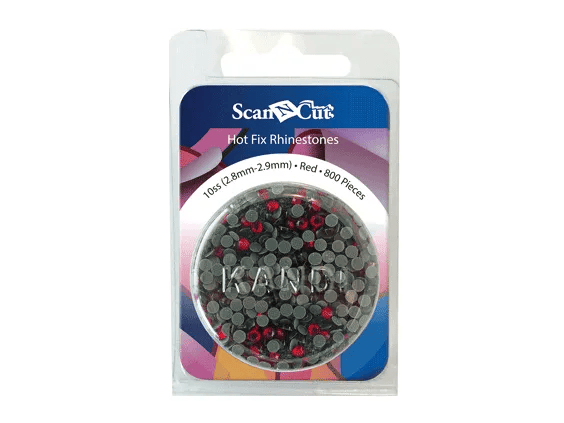 ScanNCut hot-fix rhinestones package with red and gray stones in circular display window