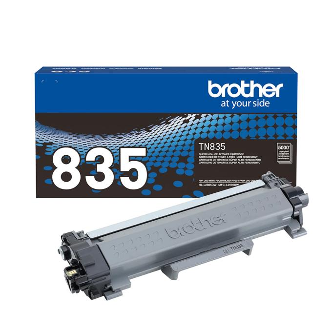 Brother TN835 super high-yield toner cartridge with packaging and gray toner unit