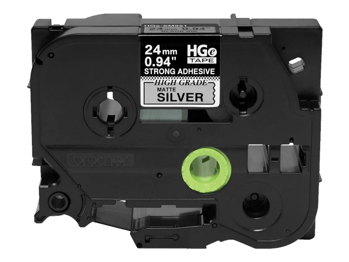 Brother HGe-S9515PK 24mm black on matte silver strong adhesive label tape cassette