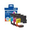 Brother LC501XL 3-pack high-yield ink cartridges in cyan, magenta, and yellow with packaging
