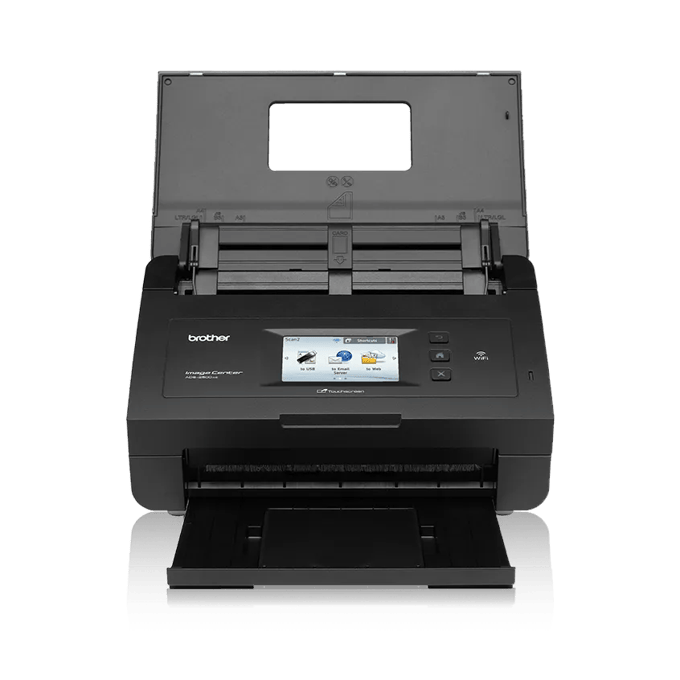 Brother ADS-2500we wireless document scanner with touchscreen and open document feeder