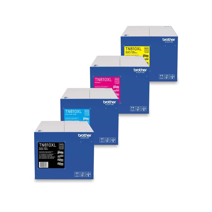 Brother TN810XL high-yield toner cartridge 4-pack in black, cyan, magenta, and yellow